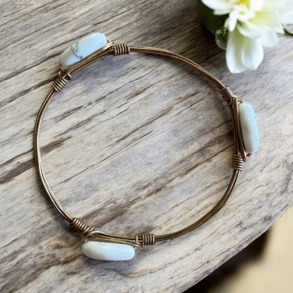 Handmade Wire Wrapped Bangle Bracelet With White Howlite Stones - Picture 1 of 4